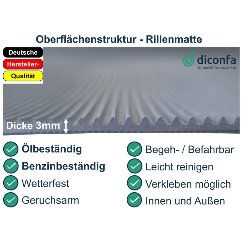 diconfa Oil-Resistant Fine-Grooved Rubber Mat 3 mm Thick Width 0.2