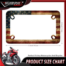 Motorcycle American Flag License Plate Frame Stainless Steel Metal 4 Holes Waterproof Vintage USA Flag Tag Holder Patriotic Motorcycle Accessory with Screws Nut Caps 7.7" x 4.5" for Bike Motorcycle