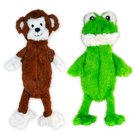 FGA MARKETPLACE Flat NO Stuffing NO Squeak Plush Dog Toy, Funny Style Will Entertain Your Dog for Hours, Recommended for Small and Medium Dog 21 INCH Long (Monkey- Frog)
