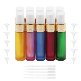 Newzoll 10Pcs Glass Spray Bottles, 10ml (1/3oz) Matte Colored Sprayer Bottle with Funnels Droppers, Fine Mist Sprayer Atomizer Vials for Essential Oils Perfume Cosmetic Liquid