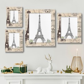 HUXINO Eiffel Tower Vintage Paris Picture Frame 4x6 Wooden Photo Frame for Table Top Display Wall Hanging Home Decor