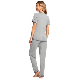WiWi Pajamas for Women Short Sleeve Pajama Set Soft Pants Pjs Loungewear 2 Piece Bamboo Viscose Sleepwear S-XXL, Heather Grey, Medium