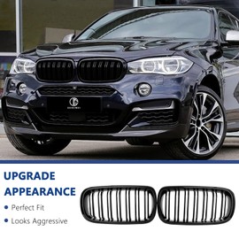 DEKEWEI F15 Grill, Front Kidney Grille for 2014-2018 X5 Series F15 2015-2019 X6 Series F16 X5M F85 X6M F86 (Double Slats Gloss Black Grills, 2pcs)