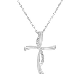 Amanda Rose Collection Sterling Silver 1/10 Carat TW Real Diamond Cross Pendant Necklace for Woman on an 18 inch Sterling Silver Chain | Real Diamond Necklaces for Women
