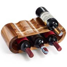 BLUEWEST Wooden Wine Racks Countertop, 6 Bottle Wine Rack Storage, Free Standing Wine Storage, Acacia Wine Bottle Holder Stand, Wine Organizer, Perfect for Home Décor and Wine Gifts, No Need Assembly