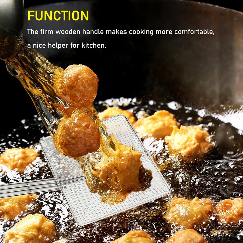 Stainless Steel Square Strainer Skimmer Ladle for Cooking Frying Kitchen