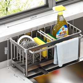 PengGengA Spülbecken Organizer Küchenspüle Spülbecken Caddy Organizer Edelstahl Schwammhalter mit Abnehmbarer Abflusspfanne, Abnehmbare Trennwände