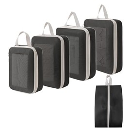 Miaglury 5 Set Compression Packing Cubes, Travel Packing Cubes for Suitcases Backpack, Expandable Travel Cubes & Compression Suitcase Organizers Bag Set with Shoes Bag for Carry On Luggage, Black