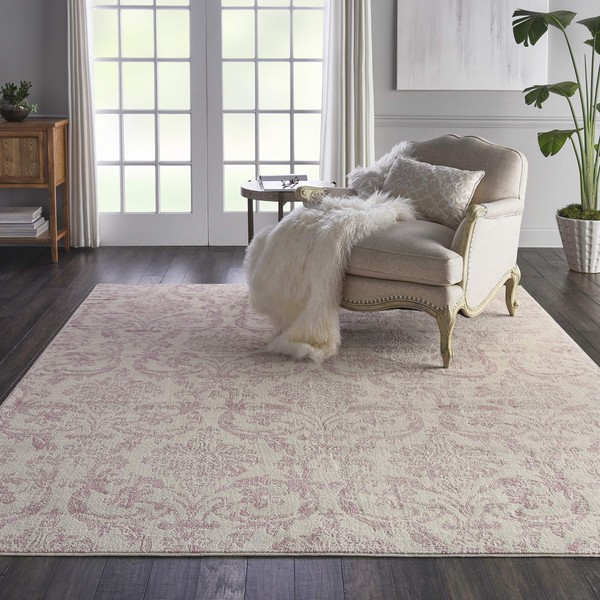 Nourison Jubilant Damask Ivory/Pink 7'10" x 9'10" Area -Rug, Easy -Cleaning, Non Shedding, Bed Room, Living Room, Dining Room, Kitchen (8x10)