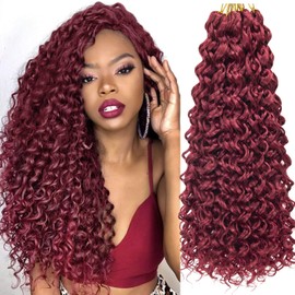 8 Packs Curly Crochet Hair GoGo Curl Crochet hair for Women Deep Wave Braiding hair,Synthetic Bohemian Crochet Braid Water Wave Crochet hair Extensions (Red, 18inch)