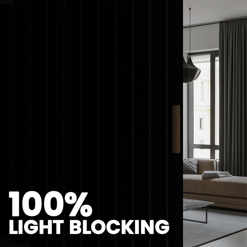 100% Blackout Accordion Room Divider Curtains - with Flexible Ceiling