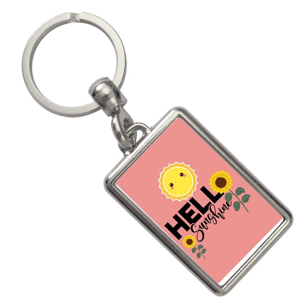 Good mood key ring in red with saying Hello Sunshine,