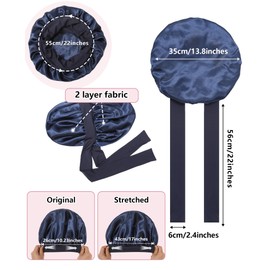 Satin Bonnet for Women Silk Hair Bonnet for Sleeping Cap with Band Double Layer Night Cap for Curly Hair Wrap (Navy)