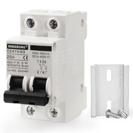 MINGSONG DC Solar Panels Disconnect Switch 25 Amp Solar Shut Off Switch 12V-400V 2 Poles Small Miniature Circuit Breaker for PV Homes, AC 110V DIN Rail MCB