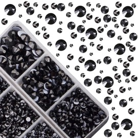 4000pcs Mixed Size Hot Fix Round Crystals Gems Glass Stones Hotfix Flat Back Rhinestones (Jet Black)