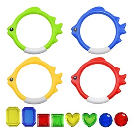 GDFHBD 4 Diving Rings, 8 Plastic Gems, Bright Colors, Children'S Diving Toys, Swimming Pool Training Water Play Toys, Summer Party Accessories.