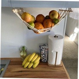 GANAZONO Macrame Fruit Vegetable Hanging Basket Kitchen Decor Space-Saving Under Cabinet Handwoven Cotton