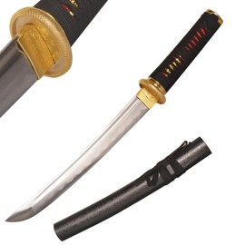 19" Katana Short Samurai Sword Sharp Mini Samurai Sword Full Tang 1045 Medium Carbon Steel Gold Tanto