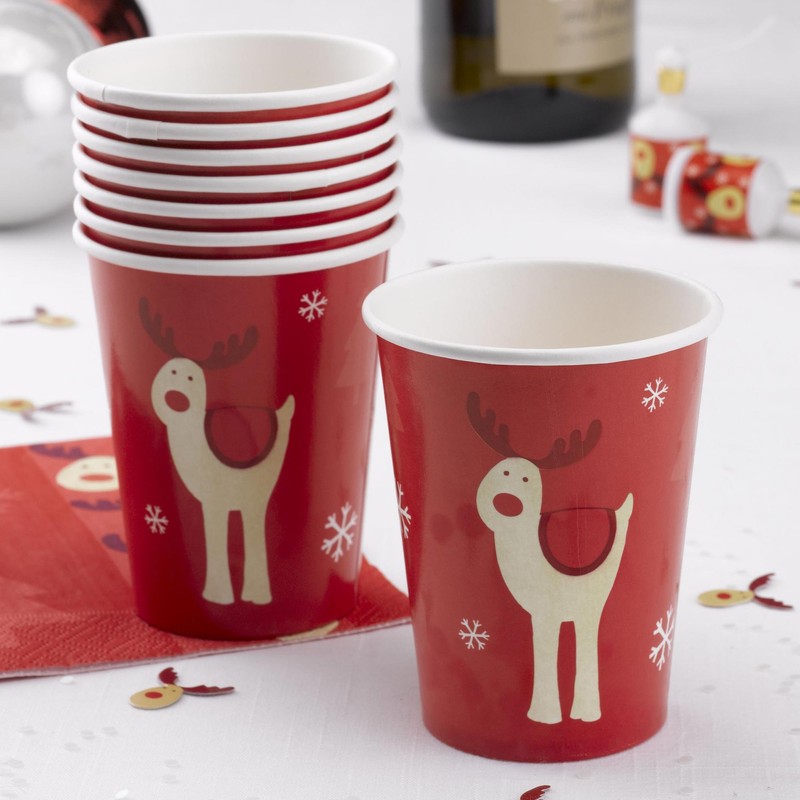 Neviti Rocking Rudolf-Paper Cups-8 Pack, Wood, Multi/Colour, 8 Count (Pack
