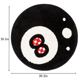 Mibathni 8 Ball Rug - 39.3 inch Black Area Rug Billiard Pool 8 Ball Carpet, Non-Slip Flocking Floor Bath Mat for Shower, Round Rug, Graphic Rugs, Y2K Rug, Cool Rugs Doormat for Living Room Decor