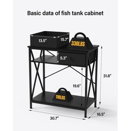 FILKO Fish Tank Stand 29 Gallon: Sturdy Aquarium Stand with Accessories Storage - Metal Fish Tank Table for 20-29 Gallon Reptile Breeder Turtle Terrarium - 30.7"x16.5" Weight Capacity 330 lbs