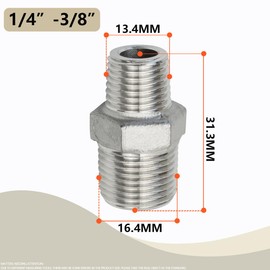 Bwintech 3 Pcs 1/4" Male to 3/8" Male BSP Thread Stainless Steels 304 Hex Nipple Reducing Connector for Pipe Connecting Conversion