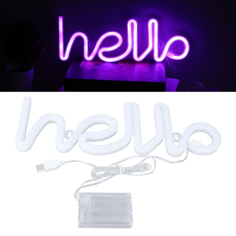 LED Neon Sign Hello Letters Neon Light Wall Decor for
