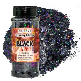 Holographic Glitter, Black Glitter for Face Body Glitter, Nail Glitter for Nail Art, Make-Up, Face Body, Hair, Slime, Crafts, DIY
