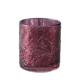 Balsa Circle 6 pcs 3" Burgundy Metallic Leaves Design Mercury Glass Votive Candle Holders Wedding Reception Events Centerpieces