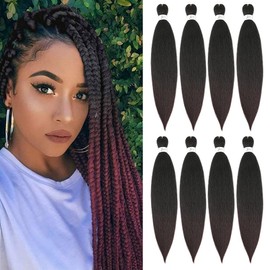 X-Tress 8 Packs 24 Inch Braiding Hair Easy Braids Red Kanekalon Synthetic Hair for Braiding Pre Stretched Hair Ombre Knotless Braids Hot Water Use Crochet Braid Hair Extension Ombre to Red (#T1B/99J)