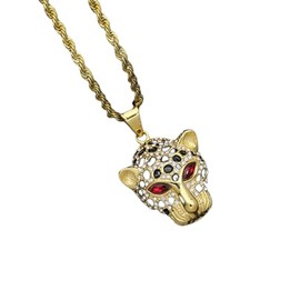 MayiaHey Iced Out Leopard Head Necklace for Men, Stainless Steel Nordic Viking Leopard Animal Necklace Hip Hop Leopard Head Pendant Necklace for Boys (Red eye)