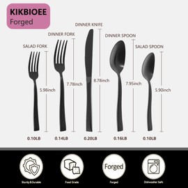 Kikbioee 20-Piece Black Silverware Set, Forged Stainless Steel Cutlery Set, Bevel Handle Flatware Set, Modern Mirror| Dishwasher Safe| Service for 4