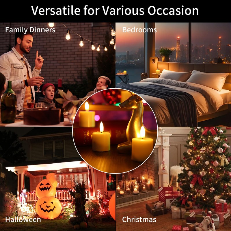 YBU Rechargeable Flameless Flickering Tea Light Candles with Remote &