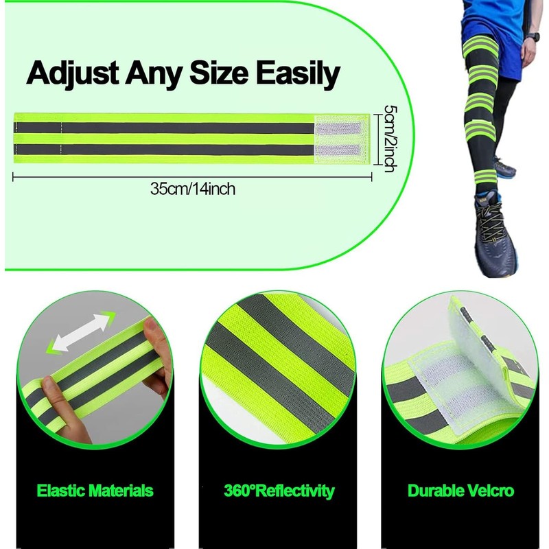 2 PCS High Visibility Armbands, Reflective Wristband, Elasticated Ankle Bands