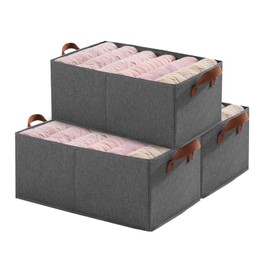 Ruucy 3 Pack Foldable Storage Box, Fabric Boxes with Handles, Canvas Storage Basket, Wardrobe Storage Organisers for Clothes, Toys (45x28x20 cm, Grey)