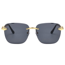 YAMEIZE Vintage Square Sunglasses for Men and Women Retro Rimless Metal Sunglasses 90s Trendy Glasses UV400 Protection, Gold/Grey