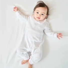 pureborn Baby Boys Baptism Romper Organic Cotton Long Sleeve Christening Jumpsuit For Infant Boy Baptism Outfit White Newborn