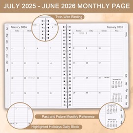 2025-2026 Planner - Planner 2025-2026 for Women & Men, July 2025 - June 2026, Monthly and Weekly Calender with 12 Monthly Tabs, 6.4" x 8.5", Brown