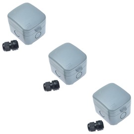 SuperInk 3 Pack Storm Weatherproof 125VAC 15A 1 Gang Switch Fused Protection Switched Unit Outdoor Use 4-Pole Junction Box with 20mm Cable Gland IP66 Rated