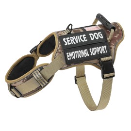 USLOCAL Tactical Service Dog Harness with Control Handle No Pulling Adjustable Reflective Pet Vest Harness Easy Walking TrainingSize: S, Color: Linen