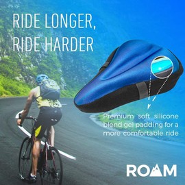 Roam Bike Seat Cushion Cover - Padded, Comfort Gel Bicycle Pad for Mountain, Road, Cruiser, Exercise, Spin, or Stationary Bikes - Saddle Bike Seat Cover for Adult Men & Women - Blue
