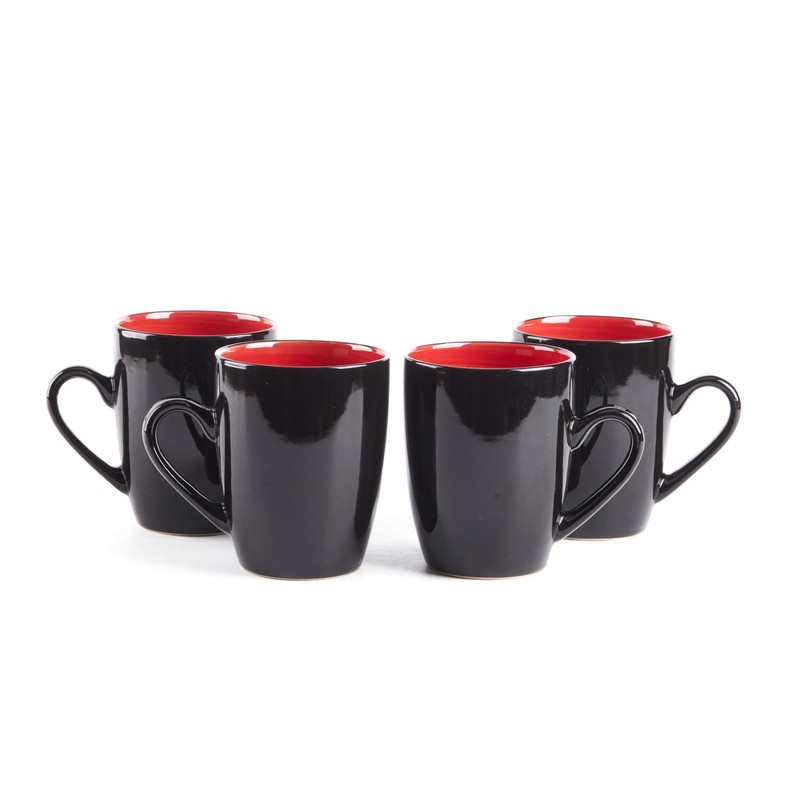 HomeVss Sonoma 16 Piece Stoneware Dinner Set Red, Outside Black