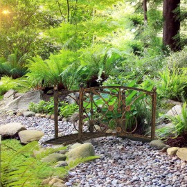 3.3FT Brown Metal Zen Garden Bridge with Decorative Arch Safety Siderails Floral Scrollwork Model D0100XFFTP2-Garden Ornamentscolor: Brown Color