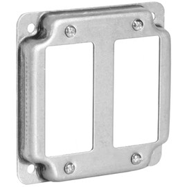 Airmont Products AP-12094, 4" Square Double Decora Switch Electrical Box Cover, 1/2" Raised, Exposed Work, Galvanized Steel, Crushed Corners, 2-Gang