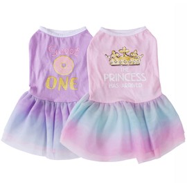 2 Pcs Girl Dog Dress Shirt Dog Princess Dress with Ruffles Chihuahua Dress Holiday Theme Pet Clothes with Tulle XS Yorkie Clothes Apparel Outfits for Small Girl Dogs Sundress Puppy Cats Dress