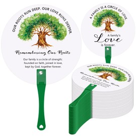 DoubleFill Family Reunion Party Favors Family Tree Round Handheld Fans Remembering Our Roots Plastic Fans with Handle for Party Favors Gifts (30 Pcs)