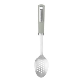 Laura Ashley 13-Inch Stainless Steel Slotted Spoon - Dishwasher Safe Large Serving Spoon with Ergonomic Soft-Touch Handle, Elegant Design for Efficient Draining and Easy Cleanup - Sage Leaf