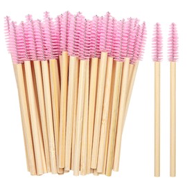 50PCS Disposable Lash Mascara Wands, Bamboo Eyelash Mascara Brushes, Black Eyelash Spoolies eyebrow brush Makeup Kit, Eyelashes Extension Brush Applicator Mascaras Wands Cosmetic Makeup Tools (Pink)