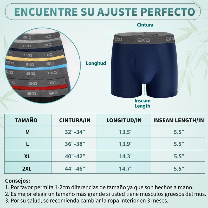 EKQ Boxer Hombre Bambu 6 Piezas Ropa Interior Hombre Calzones
