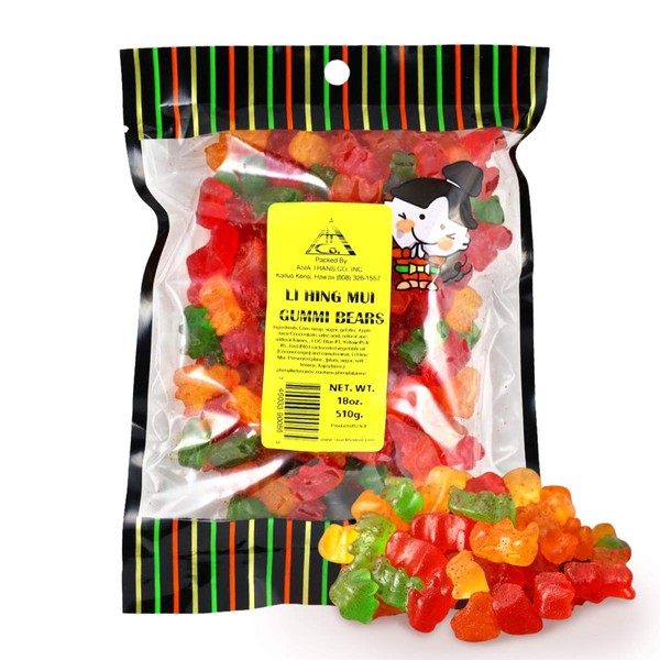 Asia Trans Gummy Bears with Li Hing Mui Plum Powder | Hawaiian Favorite | Sweet & Delicious Soft Gummy Candy (12 oz)